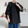 Venta al por mayor de camisetas japonesas de manga corta para hombre, de verano, modernas, holgadas, de color liso, con estampado de gofres, camisetas casuales de media manga a la moda.
