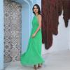 Vestido Longo de Verão com Gola Halter, Chiffon Verde Liso, Elegante Vestido para o Trabalho, Novo Modelo da Amazon em Estoque