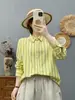 Camisa Oxford de Manga Larga Rayada Tejida a Color con Cuello Puntiagudo, Estilo Fresco, Moda Otoño 2026 para Mujer, Top Casual de Corte Ajustado