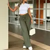 Pantalones largos casuales de pierna ancha con pliegues delanteros, estilo europeo y americano 2026, cintura alta, cinturón de corbata, cubren la cadera, fluidos, para mujer, al por mayor