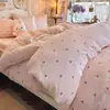 Conjunto de quatro peças de gaze de algodão de camada dupla com sensação de nuvem Classe A, lençol de algodão puro, capa de edredom, conjunto de cama de três peças para dormitório estudantil