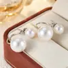 Pendientes de perlas dobles únicos y sofisticados para mujer, se pueden llevar por delante y por detrás, con perlas grandes y pequeñas, pendientes de lujo ligero y diseño simple elegante