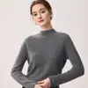 Suéter de punto para mujer 100% cachemira pura, nuevo estilo de otoño, calibre 12, cuello medio alto, diseño de dobladillo enrollado, color liso, capa base