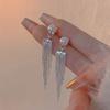 Pendientes de borlas de perlas, elegantes pendientes de diseño de nicho de alta gama, pendientes largos de moda de estilo francés únicos para otoño e invierno para mujer