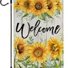 Bienvenida primavera narcisos girasol flor jardín bandera doble cara jardín patio exterior decoración atuendo transfronterizo