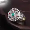Anel Bagua Giratório de Prata Tailandesa Estilo Étnico Retrô para Homens, Joias da Moda Tendência Venda por Atacado