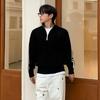 MYQ Malha de Meio Zíper Color Block Masculina Outono e Inverno Roupa para o Trabalho Estilo Coreano Gola Solta Suéter Estilo Preguiçoso