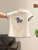Camiseta de Manga Corta con Bordado de Poni en Bloques de Color de Nicho Inspirados en el Diseño para Mujer, Verano 2026, Tacto de Alta Gama, Cuello Redondo, Hombro Regular, Top Corto
