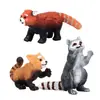 Conjunto de 3 Peças de Miniaturas de Animais  Guaxinim Realista Panda Vermelho  Figuras de Urso Panda  Brinquedos de Plástico para Crianças Decoração Educacional Toppers de Bolo  Pla