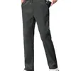 Pantalones largos gruesos, cálidos, casuales y elegantes para hombre con forro de polar para otoño e invierno, adecuados tanto para negocios como para ropa de trabajo, con corte recto