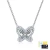 Collar de plata de ley S925 con mariposa y moissanita para mujer, mariposa de cuatro marquesas estilo versátil, cadena ligera de lujo para la clavícula, directo de fábrica