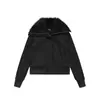 Sudadera con capucha y cuello de pelo estilo retro americano para mujer, nuevo estilo corto de otoño e invierno, ceñida a la cintura, adelgazante, engrosada, chaqueta con forro polar