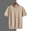 Nova camiseta masculina transfronteiriça, suéter de malha de manga curta e gola redonda, top versátil para negócios, cor sólida