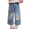 Jeans para niña otoño e invierno con felpa moda pantalones rectos pantalones de terciopelo de una pieza niños pequeños y medianos versión estrecha pierna ancha cálidos versátiles