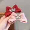Pasador de Peluche con Lazo Nuevo Año para Niñas Pequeñas, Pinza para el Cabello Roja Festiva con Forma de Corona, Accesorio para el Cabello con Pinza Superior de Lazo