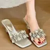 Sandalias de tacón alto con pedrería estilo francés para mujer, nuevo modelo verano 2026, sandalias cómodas elegantes de punta cuadrada abiertas con tacón grueso