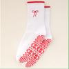 Calcetines de Yoga para Mujer, Calcetines de Algodón hasta la Media Pantorrilla, Transpirables, Bordados con Lazo, Antideslizantes Profesionales con Puntos de Agarre, Calcetines para Entrenamiento de Fitness y Pilates