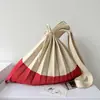 Bolso plisado de retazos estilo coreano y japonés, Bolso de punto plegable, Bolso de hombro, Bolsa de compras ecológica, Bolso de acordeón con bloques de color para mujer