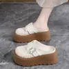 Pantuflas de verano para mujer para exteriores con diseño hueco, sandalias casuales de media zapatilla con plataforma de suela gruesa de 7 cm
