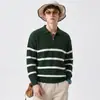 Suéter a rayas casual retro estilo coreano con cuello alto y media cremallera para hombre, tejido de punto tipo pullover holgado y versátil para otoño e invierno