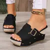 Sandalias de cuña para mujer de talla grande transfronterizas 2026 verano sandalias de velcro con remaches sandalias de cuña para mujer de suela gruesa