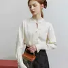 Nuevo Top de Manga Larga Retro Estilo Chino Primavera y Otoño Nuevo Satén Cuello Vertical Hebilla de Alta Calidad Jacquard Camisa Antigua Ropa para Mujer