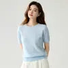 Outono Inverno Novo Macio Confortável Caxemira Tricô Feminino Manga Curta Gola Redonda Meia Manga Camada Base Simples Camiseta Top Roupa Externa