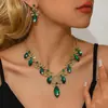 Moda Europeia de Luxo Exagerado Cristal Brilhante Pedra Preciosa Conjunto de Colar e Brincos Banquete Formal Noiva Acessórios Femininos