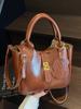 Bolsa Balde de Couro com Cera de Óleo Estilo Britânico Vintage de Nicho Nova Moda Versátil Elegante Portátil Transversal para Mulheres