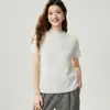 Camiseta de punto de manga corta para mujer, 100% cachemira pura, cuello alto enrollado, corte holgado, nuevo estilo de principios de otoño, perfecta como capa base