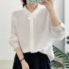 Camisa de manga comprida de gaze de algodão de camada dupla com gola de orelha de coelho estilo artístico para mulheres, top casual solto outono 2026