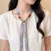 Collar Bufanda de Seda con Cuentas Cuadros Azules Estilo Retro Francés para Mujer, Estilo Delgado de Primavera y Verano, Versátil para el Uso Diario, Bufanda de Cuello Ajustable