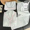 Pijama de Leopardo Estilo Coreano de Moda Talla Grande con Copas en el Pecho para Mujer, Modelos de Primavera y Verano, Se Puede Usar Afuera, Conjunto Holgado de Tres Piezas para Casa