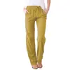 Pantalones Largos Casuales Holgados de Pierna Ancha con Cordón de Color Sólido de Algodón y Lino para Mujer Estación Independiente Pantalones de Pierna Ancha de Comercio Exterior