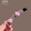 Pinza para el Cabello de Cristal Estilo Bosque con Acabado de Lujo, Pinza Banana Flor Pequeña Morada, Pinza Vertical para Cola de Caballo Alta, Nuevo Accesorio para el Cabello de Media Recogida para Mujeres