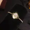 Anillo Abierto de Zirconia con Perla Redonda Chapado en Oro Real de 18K Diseño de Nicho Anillo para Dedo Lujo Ligero Joyería de Alta Gama