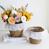 Macetas tejidas, floristería, flores frescas, cestas para arreglos florales, juegos de plantas suculentas, recipientes para arreglos florales, cestas de flores con borde de malla y cubos decorativos