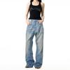 OREETA Jeans Lavados Retro Cat's Crease 2024 Marca de Moda Pierna Recta Pierna Ancha Jeans High Street