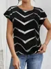 Temu Comercio Exterior Nuevo Estilo de Verano Estilo Europeo y Americano Patrón de Ola Dorada Camiseta de Manga Corta para Mujer, Corte Ajustado y Top Versátil