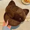 Boina fofa estilo Melard com orelhas de gato, chapéu octogonal de couro moda outono/inverno feminino, chapéu de pintor Y2K doce e cool