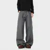 Jeans Rectos Melange Gris Oscuro para Hombre, Pantalones Nuevos de Primavera con Estilo Americano, Pantalones de Trabajo a Cuadros Retro de Leñador