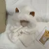 Chapéu e Cachecol Protetor de Pelúcia com Orelhas de Cachorro Fofas, Tudo-em-Um, Chapéu Lei Feng para Mulheres no Outono e Inverno, Rosto Pequeno e Conjunto Quente de Duas Peças