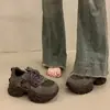 Zapatos Casuales tipo 'Dad Shoes' Gruesos para Mujer 2026, Aumentan la Altura, Malla Transpirable con Pedrería, Tenis de Plataforma Grises de Moda, Estilo Nuevo