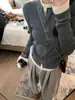 Tricô Falso de Duas Peças de Lã Feminino Outono Inverno 2026 Novo Design Sense Patchwork Manga Longa Pulôver Top