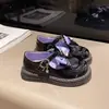 Sapatos de Couro para Meninas Sapatos de Princesa 2026 Outono Novo Solado Macio Desenho Animado Infantil Laço Sapatos de Couro para Crianças Pequenas