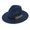 Sombreros de Lana con Decoración de Hojas para Hombres de Comercio Exterior Europeo y Americano, Sombreros de Jazz Británico para Otoño e Invierno, Sombreros Retro Estilo Coreano para Mujeres