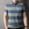 Trinta Outono Camiseta Masculina de Meia-Idade Leve e Maduro Casual Listrada com Lapela e Manga Curta Camiseta Reta de Verão