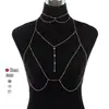 Corrente de Corpo com Corrente de Contas Cravejada de Diamantes, Colar com Pingente de Diamante Brilhante e Franja, Corrente para o Peito, Corrente da Moda Europeia e Americana Tendência para Mulheres