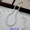 Collar de Perlas Francesas de Cristal Blanco Australiano Hielo y Nieve, Cierre de Lingote de Plata Esterlina de Alto Brillo Redondo Perfecto, Cadena de Suéter Cadena para Clavícula