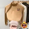 Meninos e Meninas Veludo Base Grossa Outono e Inverno Bebê Gola Alta Meia Roupa Quente Crianças Médias e Grandes Camisetas de Manga Longa